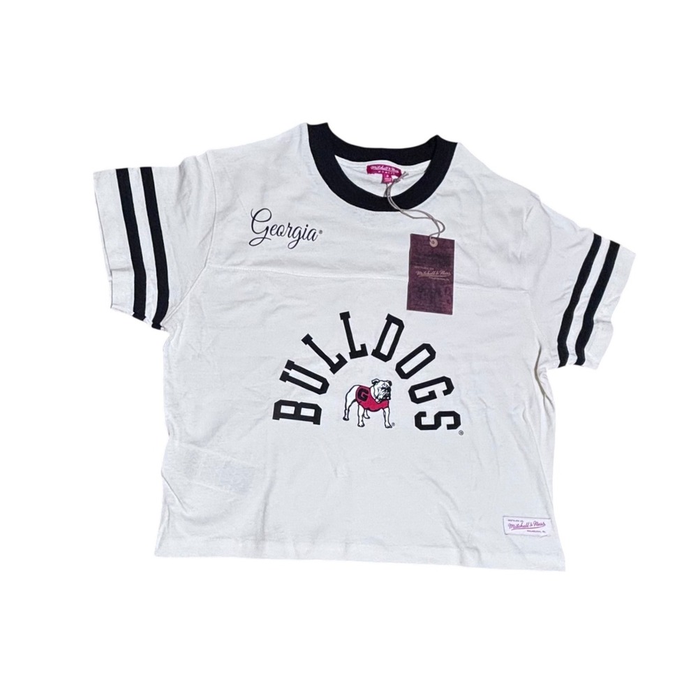 Mitchell‎ Ness Georgia Bulldogs Cropped Yoke Tee Women's Small White Black NCAA